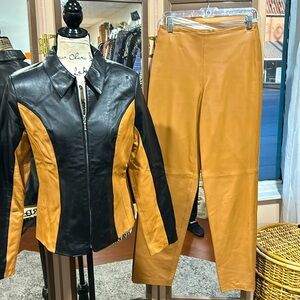 B&J LEATHER JACKET AND PANTS. JACKET IS MEDIUM. PANTS SIZE 2.